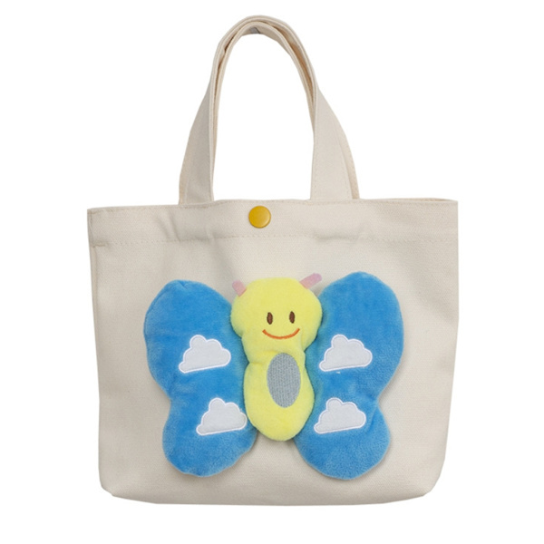 Dam 3D Fjäril Axelväska Liten Tygväska Studenter Skolväska Casual Canvas Handväska Återanvändbar Shoppingväska Ins