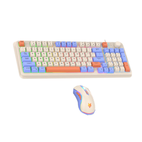 K820 94Keys Gaming Tangentbord Mus Kit RGB Bakgrundsbelyst 3 Färgmatchande USB -tangentbord 19-tangenter Punchless med ratt för att justera volym C