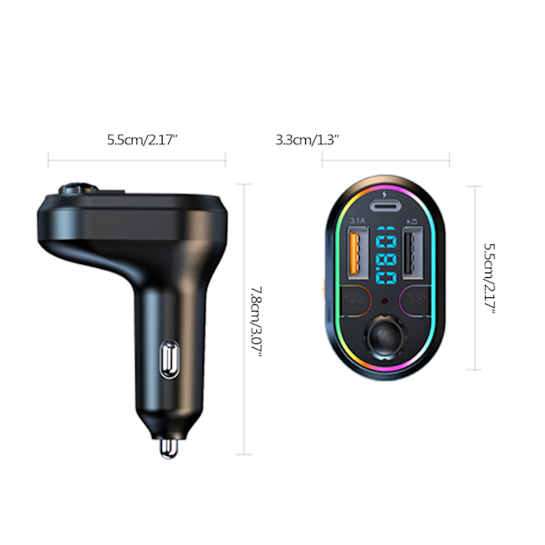Bluetooth-kompatibel 5.0 FM-sändare för bil USB-C PD 25W Radioadapter