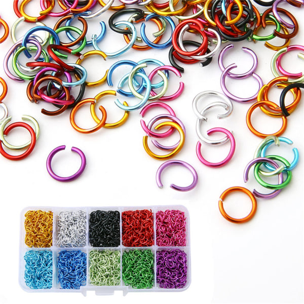 2250 st 10 färger Hoppringar Öppna Aluminium Hoppringar 6mm Ringar Anslutningar för DIY Craft Örhängen Halsbandstillverkning