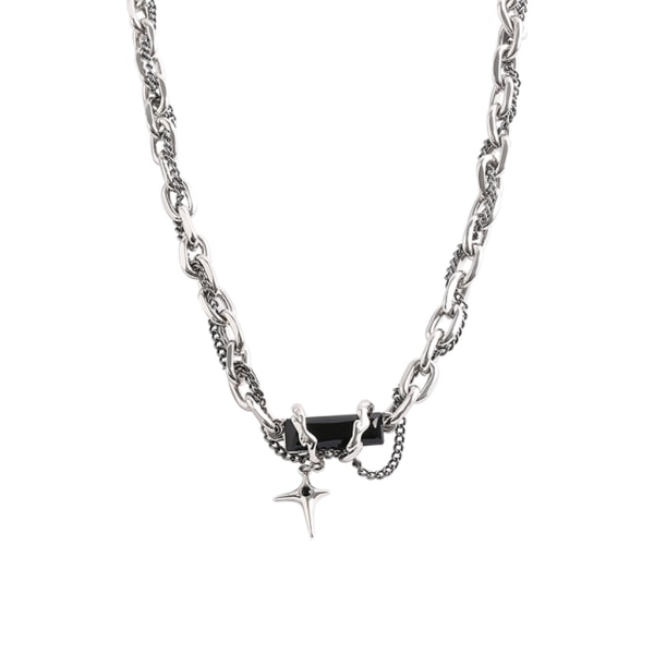 Svart Zircon Cross Star Hänge Halsband Y2k Pentagram Smycken Rostfritt stål Material Festtillbehör för heta tjejer