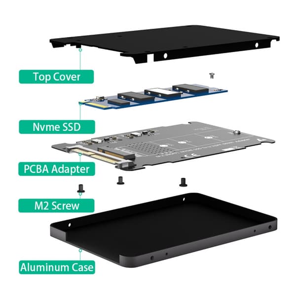 SFF-8639 NVME til NGFF M.2 M-Key PCIe SSD-adapter til stationære computere