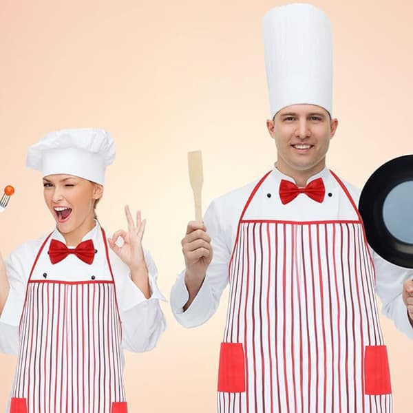 Servitørforkle med doble lommer, røde striper, design for Halloween-kostyme