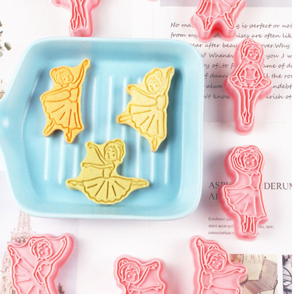 8 st Balett Flickor Kex Cutters Cookie Stämplar Fondant Bakverk Mould Plast Cookie Cutters Köksbakning Tillbehör