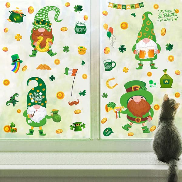Patrick's Day Wall Sticker Clover Gnome Window Clings Decals Irish Sticker Decor D