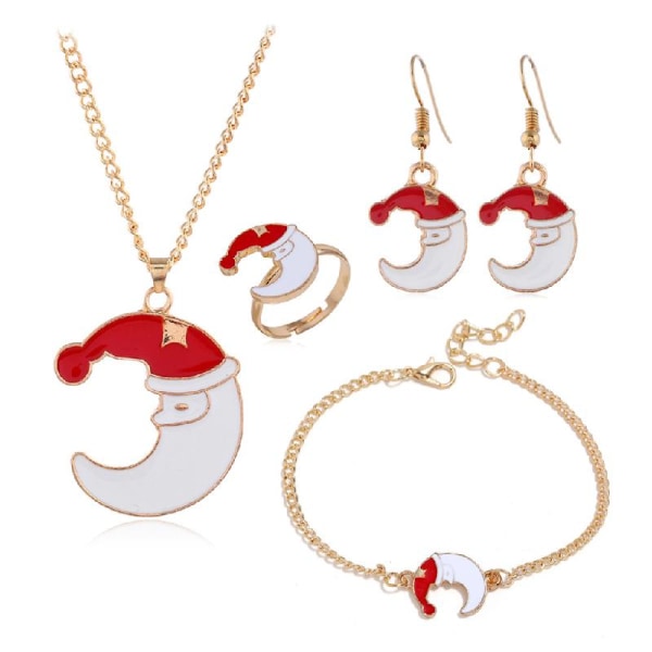 5 st/ set Jul Kvinnor Legering Set Santa Elk Bell Örhängen Halsband Armband Ring Tillbehör Present för tjej Kvinnor null - Senior