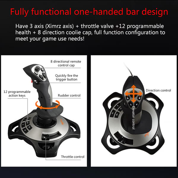 Vibrasjonsspillflyjoystick med USB-ladekabel for DC 5V/2A for PC