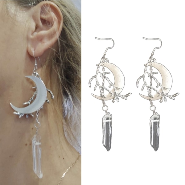 Raw Quartz Crystal Moon and Branch Örhängen med Dingle Witch Smycken Healing Quartz Handgjorda smycken Dampresent