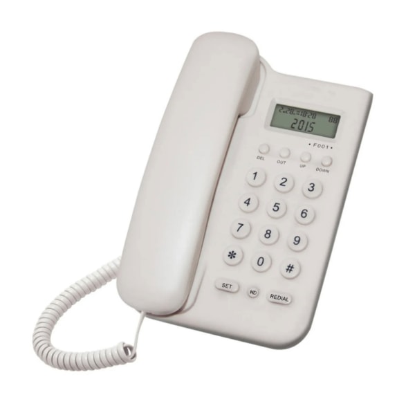 Fast telefon med sladd med LCD-display för inkommande samtalsnummer med tystnad/återuppringning/ handsfree-samtal Lätt att använda White