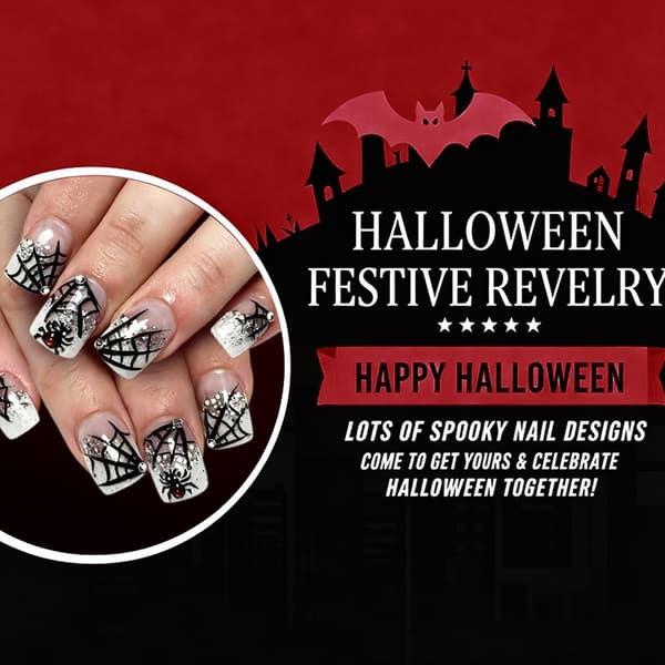 Halloween Web Mønster Press On Manicure Sæt til Temafest Stil