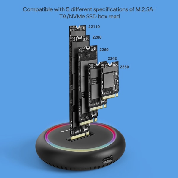 M.2 NGFF NVMe SSD-hölje Externt SSD- case USB3.1 Solid States Dockningsstation Adapter för M.2 2230 2242 2260 Wiring CA