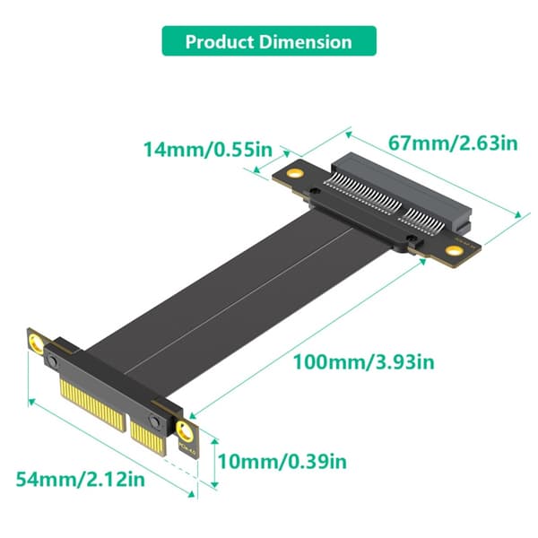 PCIE4.0 4X Forlængerkabel 180 Grader til 90 Grader PCIE Riser-kabelkort