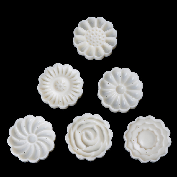 Moon Cake Mould Form med 6 st stämplar Rund Blomsterbakelse Mooncake Hand DIY Tool