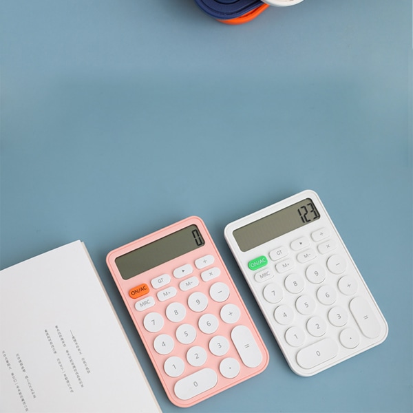 Standardräknare 12-siffrig med stor LCD-skärm och rund knapp Candy Color Miniräknare för Office Home School Slim White
