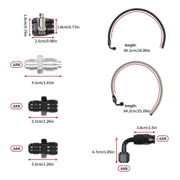 25 tommer 6AN Aluminium Styreslange Bundle Komplette Komponenter til C10 Model Lastbil