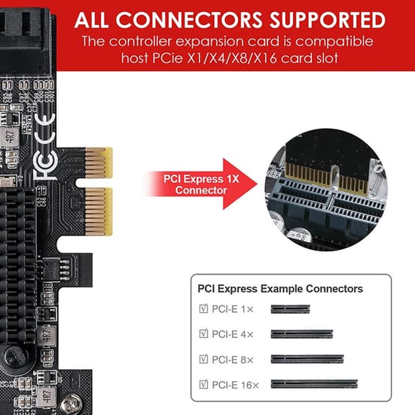 Full Speed PCIE 1X GEN3 til SATA3.0 Udvidelseskort 6Gbps til Stationær PC