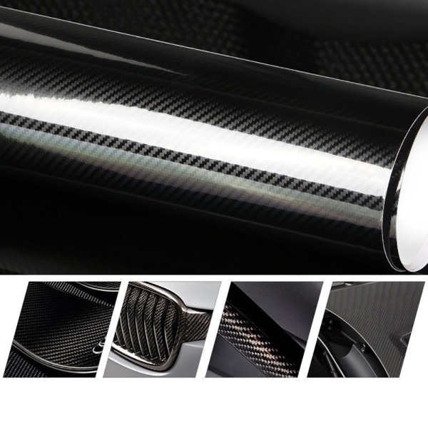 12"x60" bil 5D Ultra glänsande glänsande svart kolfiber vinyl omslagsdekal  e2c4 | Fyndiq