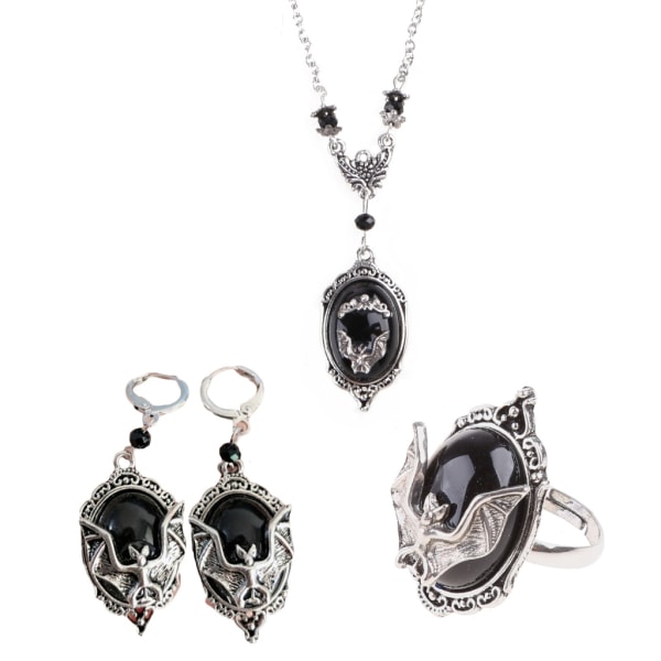 Bat Smycken Set Gothic för vampyr Fladdermus Ringar för män och kvinnor Silver Bat Örhänge Halloween Diamant Halsband Smycken Gif null - A necklace