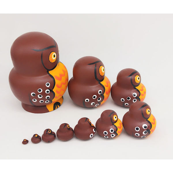 10 st tecknade stora mage form bruna uggla trä Ryssland nesting dockor Matryoshka