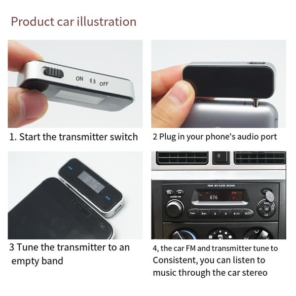 3,5 mm Aux-lydadapter for AndroidOS-enheter MP3-musikk AudioFM-sender