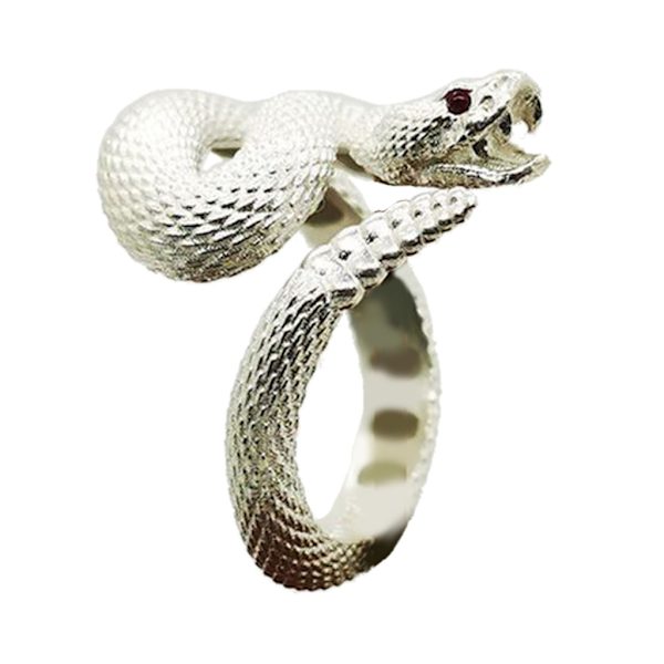 Skallerorm Ring för Kvinnor Män Retro Silver Färg Snake Kvinnlig Ring Justerbar Punk Ring Goth Par Smycken Present White gold tail - B Open