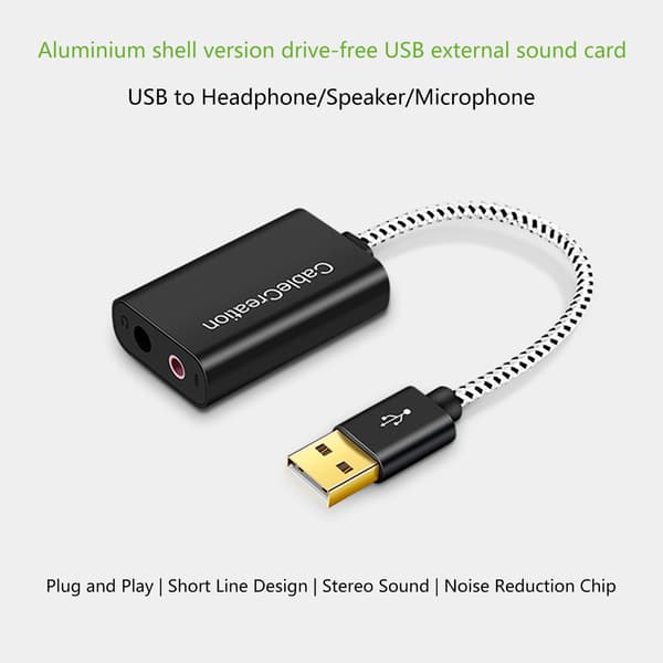 3,5 mm USB Eksternt Stereo Lydkort til Laptop Digital Lyd USB til Hovedtelefoner