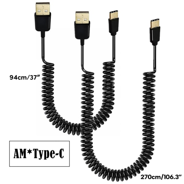 USB 3.1 Typ-C hane till USB 2.0 hane spiraler spiraladapter Kabel fjäder Teleskopisk förlängningstråd för datasynkladdare 300CM