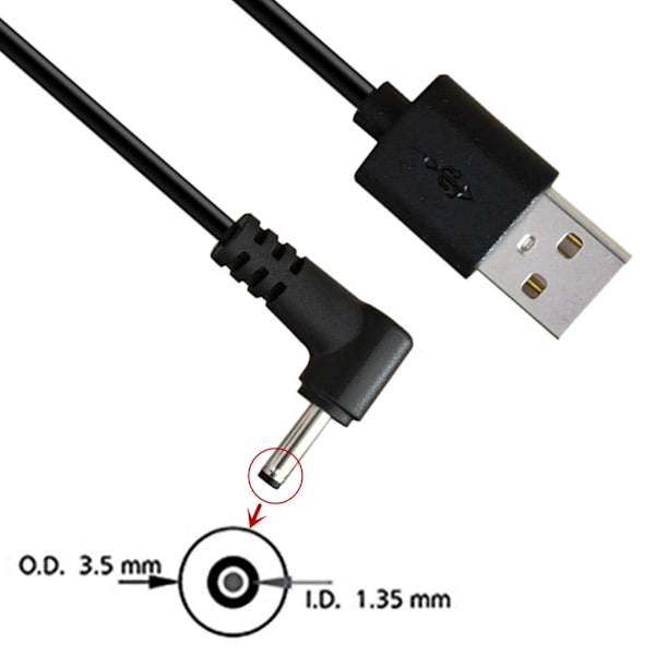 25 cm USB til DC5V Strømkabel USB2.0 Han til DC3.5mmx1.35mm Han Strømledning