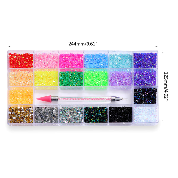 Nail Art Rhinestones Kit med lim Rhinestones Flatback AB Crystal Nail Art Set Strass Nail Gems iriserande 7