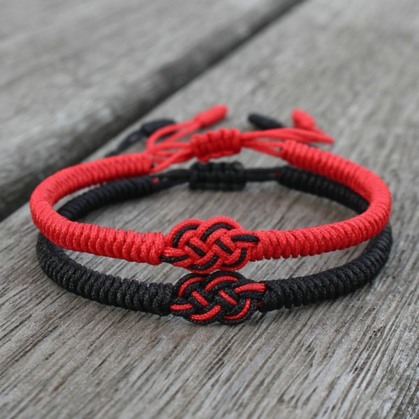 National Style Lucky Röd Svart String Armband Lovers Handgjord Flätad Concentric Knot Charm för Kvinnor Män Smycken Present Black