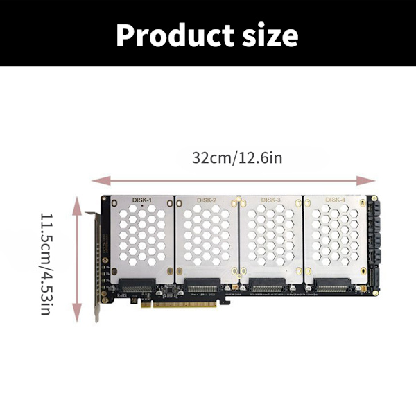 4-portars M.2 SFF8639 NVMe Solid Disk Reader PCIe X16 Internt Expansionskort