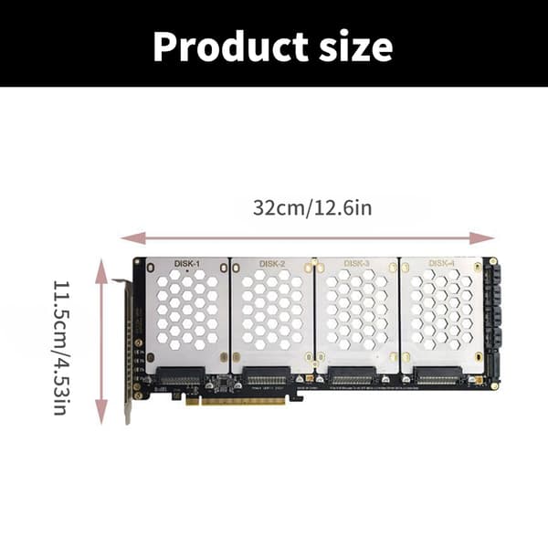 4-ports M.2 SFF8639 NVMe Solid Disk Reader PCIe X16 Internt Utvidelseskort