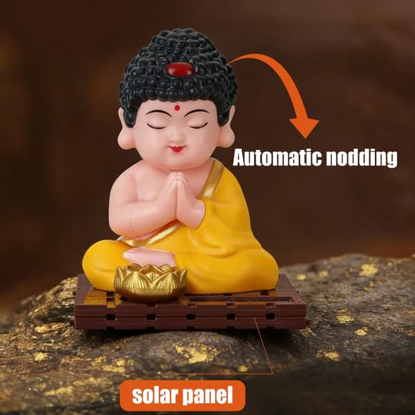 Zen-stil Solar Nikker Buddha-statue Bilpynt ABS for fredelig kørsel