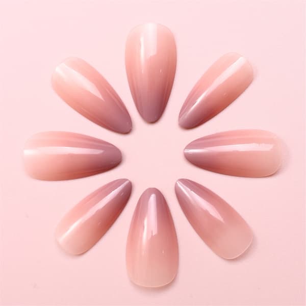 Pink Hvide Lange Ovale Press On Negle 24stk Gradient Design Akryl Neglekunst