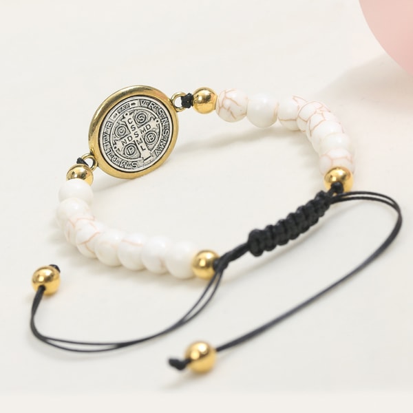 Justerbara pärlor armband med Saint Benedict Medaljgåvor Religiösa smycken Snygga och meningsfulla för julhelgen Green