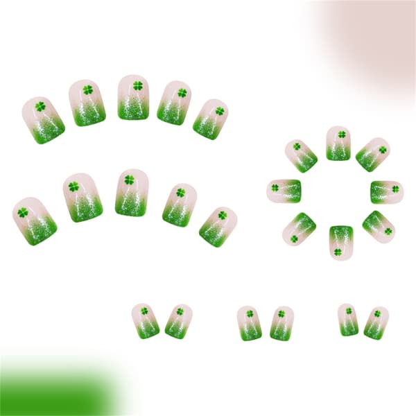 24 st Patrick's Day Press on Nail Green Shamrock Short Coffin False Nail Set