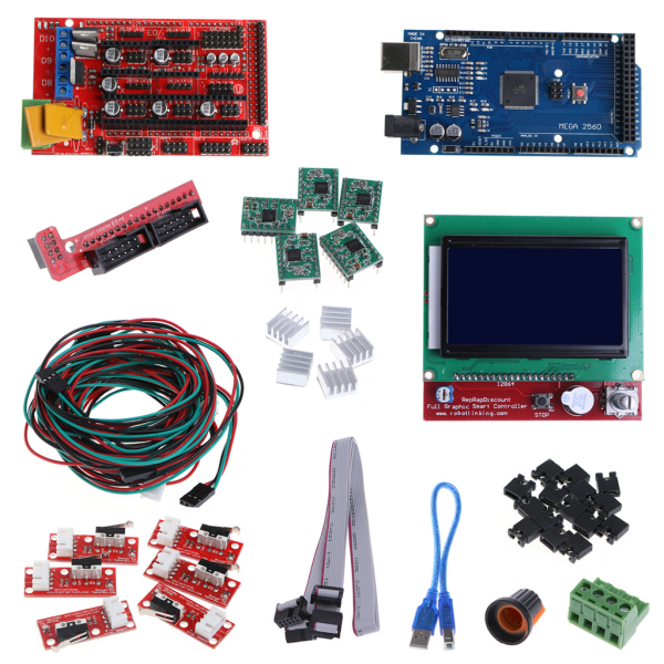 CNC 3D-skrivarkit Mega 2560 R3+RAMPS 1.4 Controller+LCD 12864+5 A4988 Stepper D