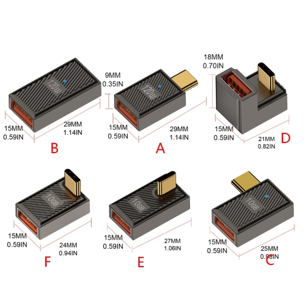 Portabilitet USB C Hane till USB3.1 Hona Adapter Laddare 10Gbps Dataöverföring 120W 6A Power Snabbladdning A female to C male v