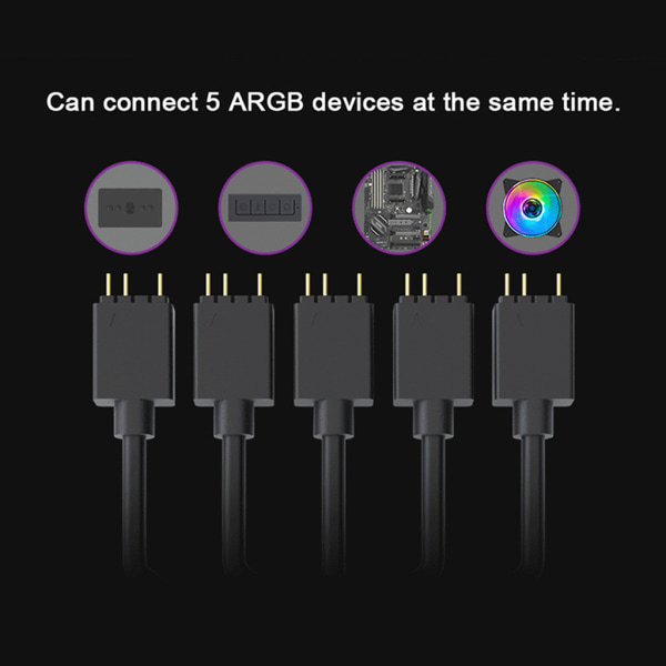 ARGB 1 till 5 3PIN 5V flexibel fläkt RGB-adapterkabel Dator för case M