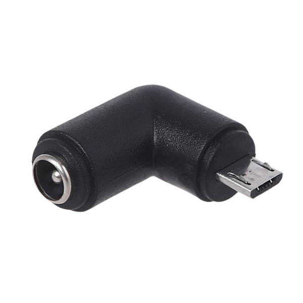 Virtapistoke 90 asteen kulmalla 5,5 x 2,1 mm DC-naarasliittimestä Micro USB -urosliittimeen lataussovitin matkapuhelimelle, tabletille, musta