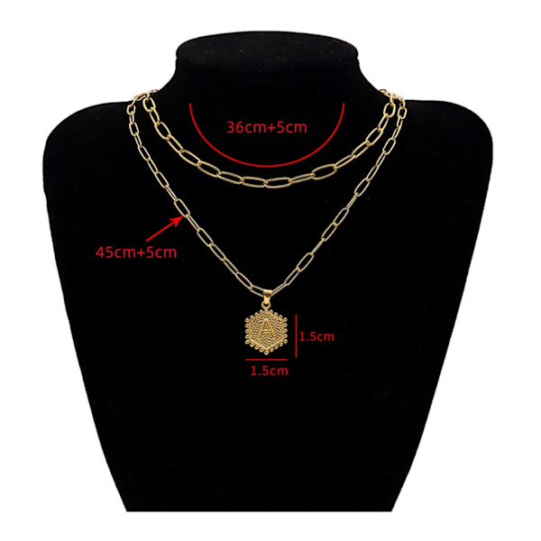 Layered Choker Halsband Dam Guld Layering Gem Kedja Halsband Enkelt justerbart Hexagon Pendant Halsband null - R
