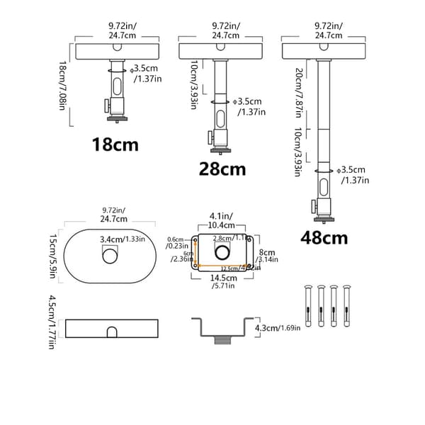 Projektorer Loftmontering Multiorienteringsjustering 360° Vinkel Roterbar Stand 28cm