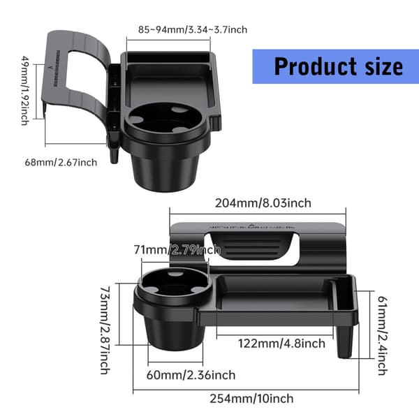 Auton oven ripustusteline, jossa tilaa kupeille ja puhelimille maksimoimaan matkustamon tilan