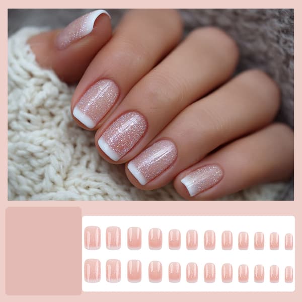24 stk. trendy falske negle med glitter gradient ABS-materiale press-on sæt