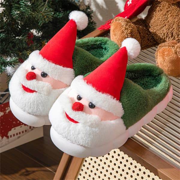 Jul Tomte Tofflor Halkfria Tjockt Vadderade Varma Vintertofflor Green A