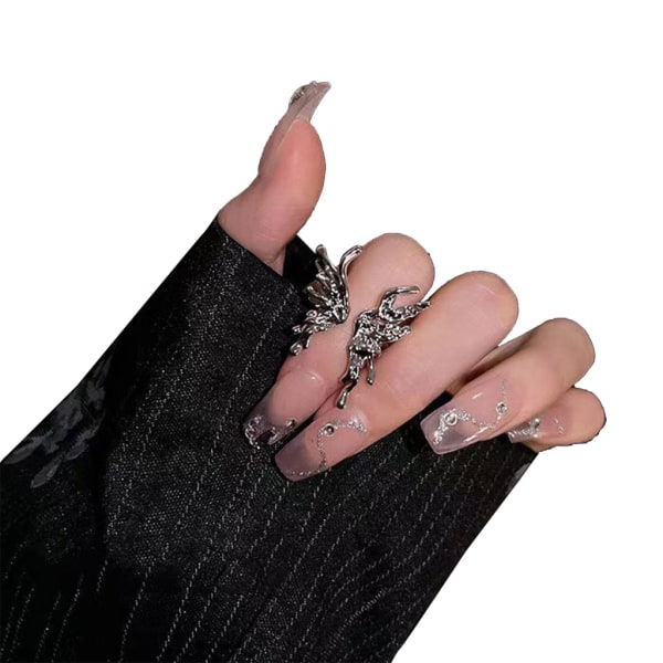 Punk oregelbundna fingerringar för kvinnor Flytande metall fjärilsformade ringar Estetisk gotisk insekt Öppna ringar Smycken null - B