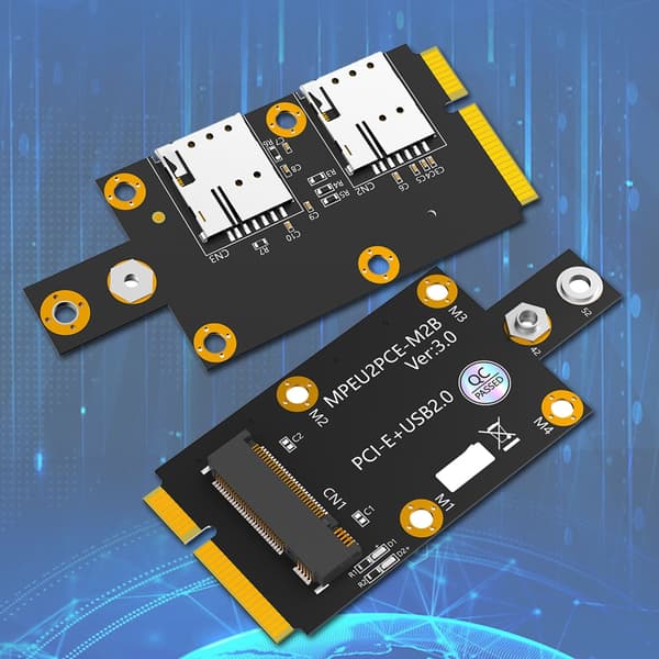 Mini M.2 Key B - PCIE-sovitin kahdella korttipaikalla 3G/4G/5G-moduulille