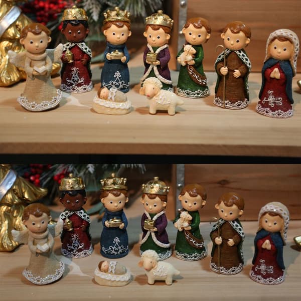 Julekrybbefigurer Hellig Familie Figur med Æsel Krybbefigur