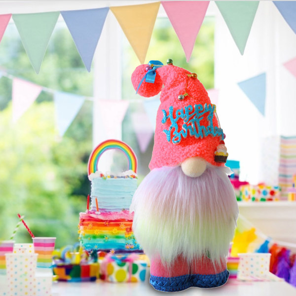 Grattis på födelsedagen Gnome Plysch Ansiktslös för docka Tomte Swedish Dwarf Handmade Home D