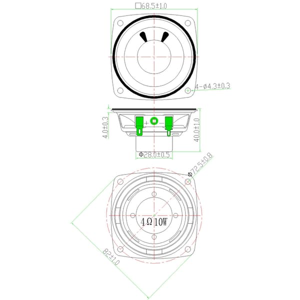 4ohm 10W Bashøjttaler Kompakt 66mm 2.5tommer Intern Magnetisk Højttaler Metal